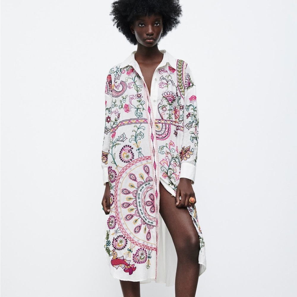 Zara long shirt dress embroidered